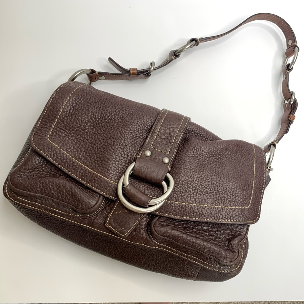 Vintage Y2K Coach‎ Chelsea Bag Flap Hobo Brown Pebbled Leather Snap Closure
